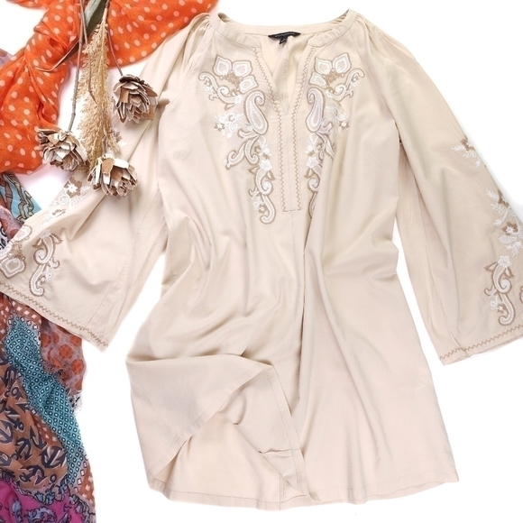 Banana Republic Dresses & Skirts - New Banana Republic Cotton Viscose Tan White Floral Embroidered Dress Sz…
